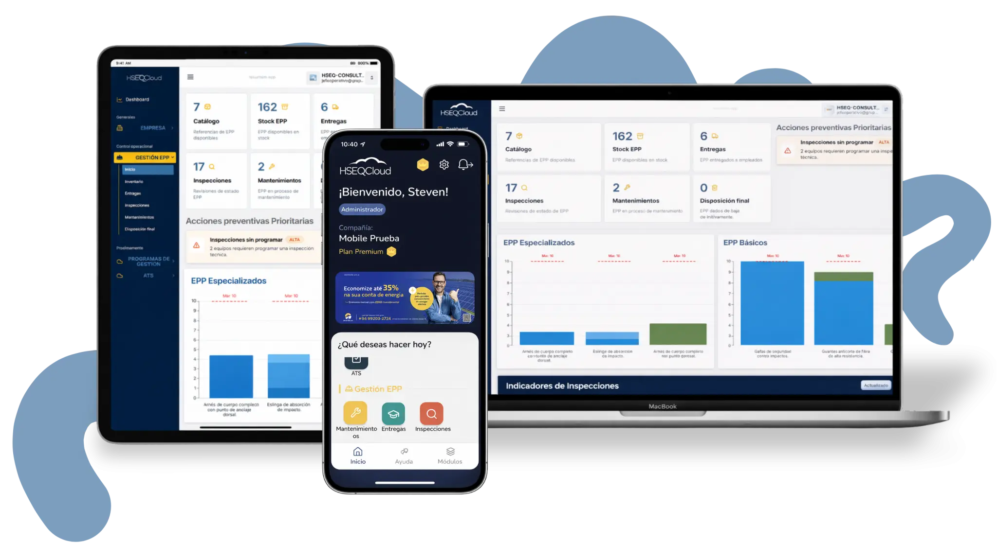 HSEQCloud en tablet, smartphone y laptop